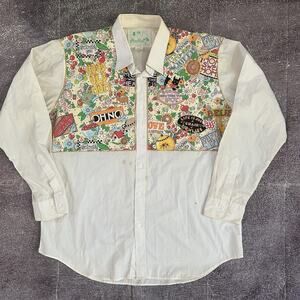 Men's Vintage 80s The Quacker Factory Cat Dog Floral Pants Button Up Shirt Sz XL